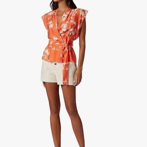 NWT Joie Ashlene Coral and White Floral Wrap Blouse. Size L